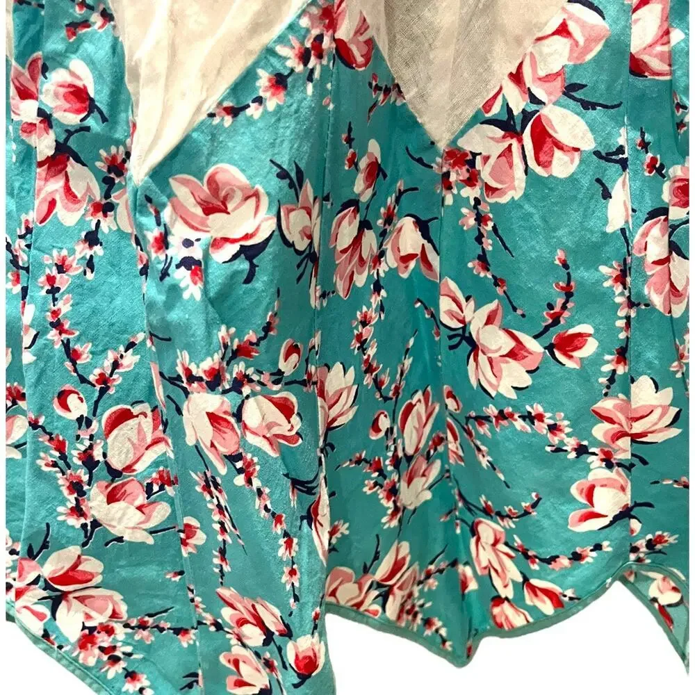VTG 1950s Floral Womens Apron Turquoise Pink White Cotton Retro Cooking Baking